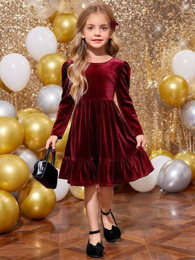 SHEIN فستان زينة شريط أسود 3D طفولي جميل للفتاة الصغيرة، فستان بسيط عادي أنيق، مناسب للخريف والشتاء، لكريسماس، للحفلات، لعيد الميلاد