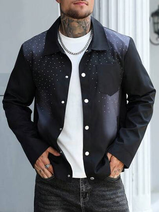 Manfinity Homme سترات وسترات رجالية لحفلة هالوين، جاكيت رجالية مرصعة بالراين ستون، جاكيت رجالية مرصعة بالمسامير، جاكيت رجالية مزينة، جاكيت رجالية بأزرار معشقة، جاكيت رجالية مرصعة بالراين ستون والمسامير