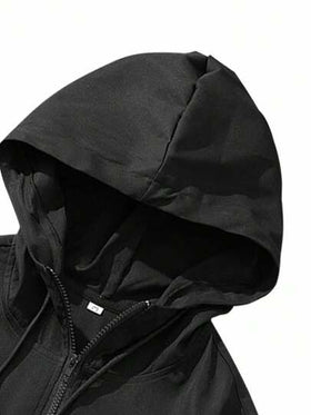 Manfinity Hypemode معطف رياضي فضفاض بأكمام طويلة وشعار مطبوع مع كابوت، للخريف
