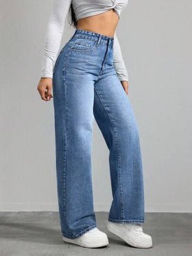 SHEIN ICON سراويل جينز نسائية فضفاضة واسعة الساق متعددة الاستخدامات