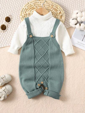 SHEIN ملابس شتوية/خريفية للأطفال الرضع والأطفال الصغار: بذلة صوفية خضراء، سروال قصير، سترات صوفية، مريحة، متعددة الاستخدامات، أنيقة، جميلة، رجعية، كلاسيكية، تصميم بسيط أساسي، مناسبة للارتداء داخل المنزل والخارج والتزلج والاستخدام اليومي والرياضة والحفلات