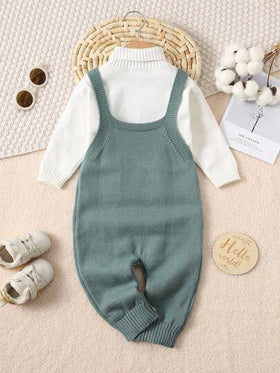 SHEIN ملابس شتوية/خريفية للأطفال الرضع والأطفال الصغار: بذلة صوفية خضراء، سروال قصير، سترات صوفية، مريحة، متعددة الاستخدامات، أنيقة، جميلة، رجعية، كلاسيكية، تصميم بسيط أساسي، مناسبة للارتداء داخل المنزل والخارج والتزلج والاستخدام اليومي والرياضة والحفلات