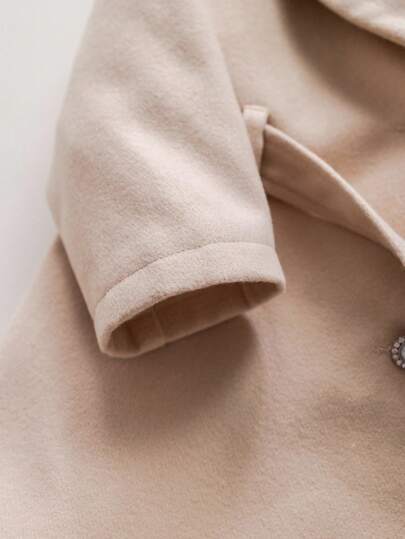 SHEIN معطف خارجي بياقة فرائية للبنات الصغار باللون الخاكي، متعدد الاستخدامات للخريف والشتاء