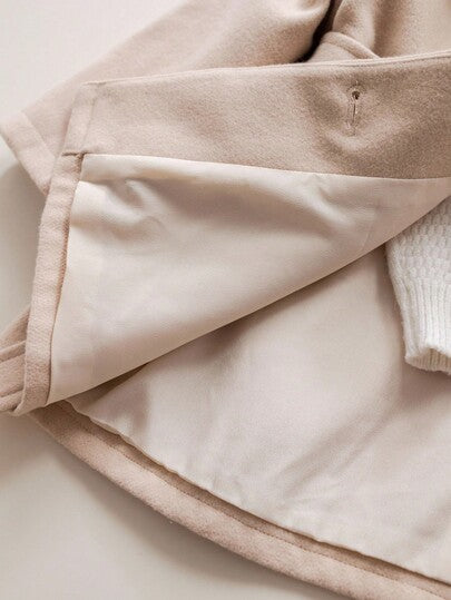 SHEIN معطف خارجي بياقة فرائية للبنات الصغار باللون الخاكي، متعدد الاستخدامات للخريف والشتاء