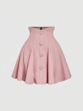 SHEIN MOD تنورة أنيقة ذات خصر عالي وجرس مزينة بالخرز الاصطناعي بطراز قصر أنيق، مناسبة للأسلوب الكولومبي، المواعيد، الحفلات، المناسبات، حفلات الشاي، ملابس أعياد الميلاد