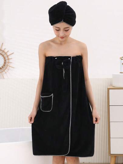 مجموعة من قطعتين من المناشف والأغطية الناعمة والماصة من الفليس المرجاني للنساء، بتصميم فيونكة، ديكور شتوي دافئ
