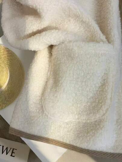 معطف نسائي كاجوال من قماش الفليس بتصميم لوني متباين وجيوب، معطف فضفاض أحادي الصدر كاجوال وفضفاض، ملابس شتوية للنساء، معطف فضفاض مناسب للخريف والشتاء