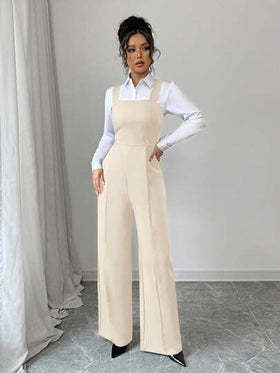 Selianne جمبسوت نسائية أنيقة ذات ساق واسعة بتصميم مزخرف بارز باللون الأحادي للارتداء اليومي