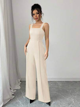 Selianne جمبسوت نسائية أنيقة ذات ساق واسعة بتصميم مزخرف بارز باللون الأحادي للارتداء اليومي