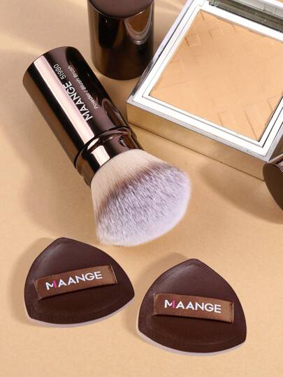 MAANGE 1/2/3 فرشاة مكياج احترافية قابلة للسحب، فرشاة أحمر الخدود، فرشاة أساس المكياج، فرشاة البودرة، شعر اصطناعي، فائقة اللين، مناسبة للمكياج السائل، فرشاة كابوكي للأساس، للاستخدام المنزلي أو السفر، هدايا