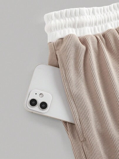 SHEIN Girlism مجموعة قميص كاجوال مضلع بألوان متباينة وبنطلون فضفاض بجيب للخصر للمراهقات، ملابس رياضية شوارعية، مناسبة للربيع/الصيف، المدرسة، كرة القدم، الخارج