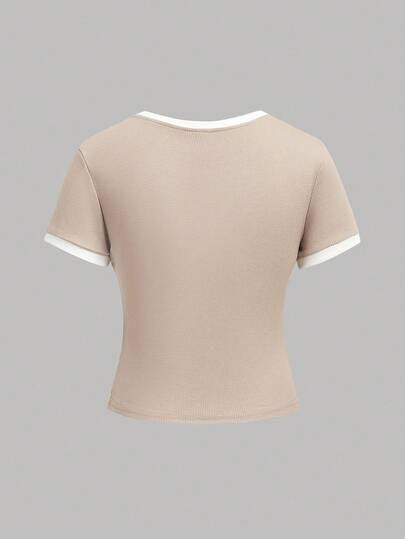 SHEIN Girlism مجموعة قميص كاجوال مضلع بألوان متباينة وبنطلون فضفاض بجيب للخصر للمراهقات، ملابس رياضية شوارعية، مناسبة للربيع/الصيف، المدرسة، كرة القدم، الخارج