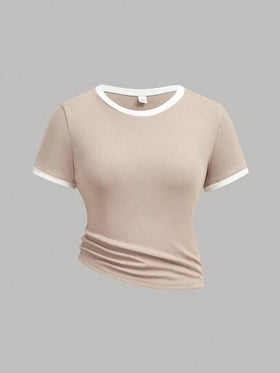 SHEIN Girlism مجموعة قميص كاجوال مضلع بألوان متباينة وبنطلون فضفاض بجيب للخصر للمراهقات، ملابس رياضية شوارعية، مناسبة للربيع/الصيف، المدرسة، كرة القدم، الخارج