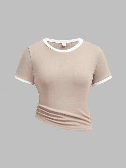 SHEIN Girlism مجموعة قميص كاجوال مضلع بألوان متباينة وبنطلون فضفاض بجيب للخصر للمراهقات، ملابس رياضية شوارعية، مناسبة للربيع/الصيف، المدرسة، كرة القدم، الخارج