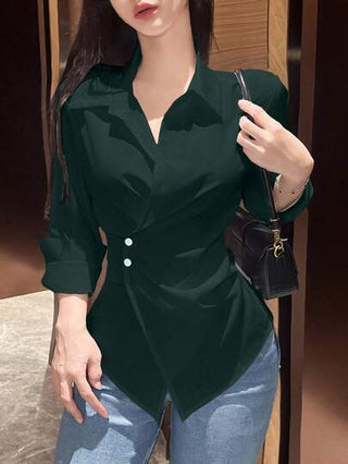LUNE بلوزة نسائية طويلة الأكمام بلون سادة، قميص نسائي للربيع والخريف