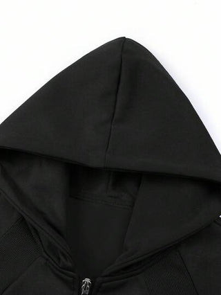 Manfinity Hypemode معطف كاجوال بسيط ذو لون أحادي مزود بسحاب وقبعة، للربيع والخريف