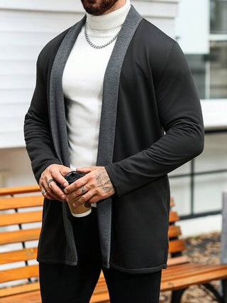 Manfinity Homme جاكيت كاجوال بأكمام طويلة وأزرار أمامية بتباين الألوان، كارديجان متعدد الاستخدامات للرجال، جاكيت كنزة للرجال بأكمام طويلة، كارديجان أسود للرجال، كارديجان رمادي للرجال، بطراز عتيق