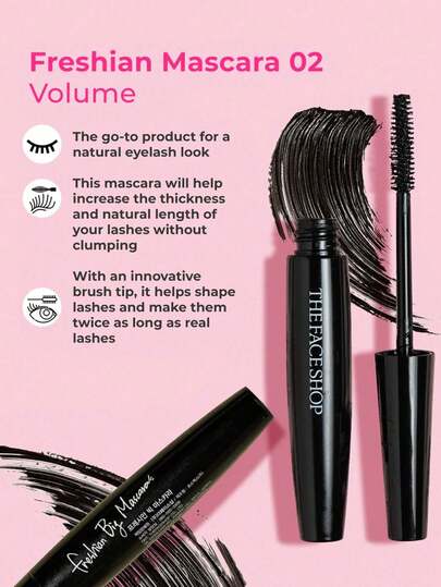 The Face Shop ماسكارا فريشيان 02 مكثفة، مقاومة للماء والعرق، مطولة وطويلة الأمد، سهلة الاستخدام، مكياج العين، مستحضرات تجميل كورية، 7 جرام / 0.25 أونصة