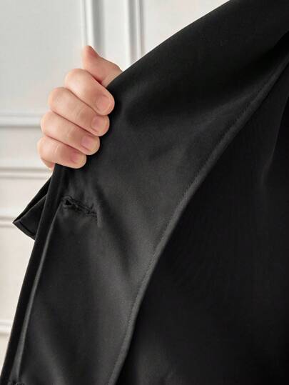 SHEIN Serisse Kids معطف طويل فضفاض مزين بوشاح وجيب وربطة عنق للفتيات المراهقات، بأسلوب عسكري كاجوال، مناسب للتنقل والأنشطة الخارجية، للعودة إلى المدرسة، ملابس متطابقة للأم والابنة