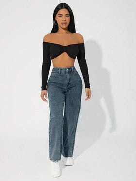 SHEIN PETITE جينز عالي الخصر ضيق مغسول بشكل عادي
