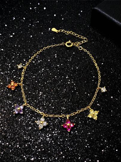 Stylever سوار قوس بألوان الحلوى الصيفية قطعة واحدة، مزين بزهرة وبرسيم مرصع بالزركونيا، خفيف الوزن فاخر، جودة عالية، موضة نخبوية، سلسلة الترقوة، متعدد الاستخدامات للارتداء اليومي