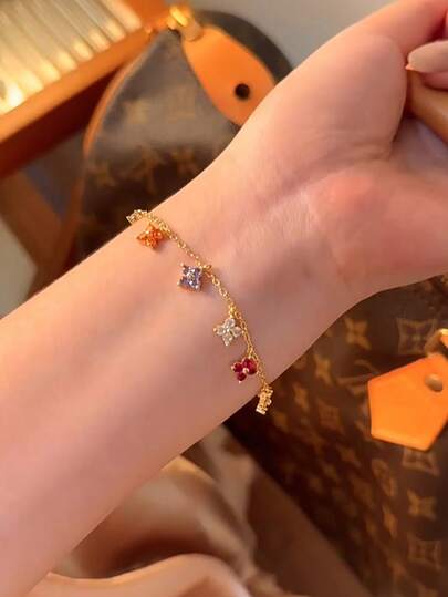 Stylever سوار قوس بألوان الحلوى الصيفية قطعة واحدة، مزين بزهرة وبرسيم مرصع بالزركونيا، خفيف الوزن فاخر، جودة عالية، موضة نخبوية، سلسلة الترقوة، متعدد الاستخدامات للارتداء اليومي