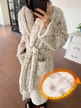 DAZY رداء نسائي من الفلانيل بطبعة نمر، طول متوسط، ياقة واسعة، شتوي وخريفي، بطانة ناعمة وممتعة رمضان