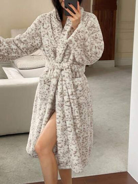 DAZY رداء نسائي من الفلانيل بطبعة نمر، طول متوسط، ياقة واسعة، شتوي وخريفي، بطانة ناعمة وممتعة رمضان