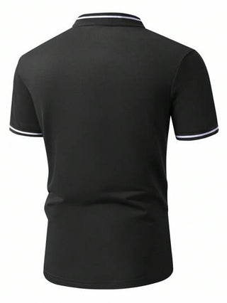 Manfinity Homme قميص بولو بأطراف مخططة وطباعة شكل وحصان رجال