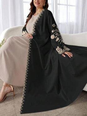 SHEIN Najma عباية كاجوال طويلة الأكمام مطبوعة بالزهور للنساء ذوات الأحجام الكبيرة، للربيع والخريف