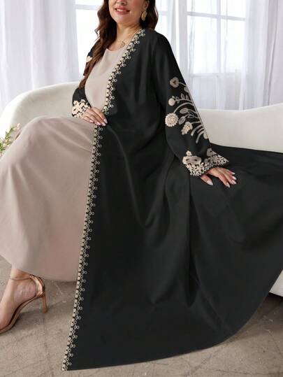 SHEIN Najma عباية كاجوال طويلة الأكمام مطبوعة بالزهور للنساء ذوات الأحجام الكبيرة، للربيع والخريف