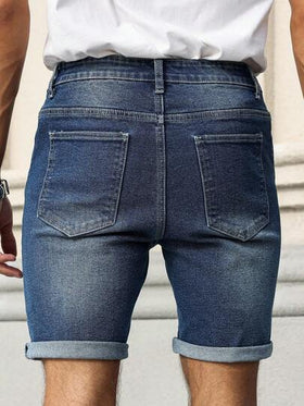 Manfinity Homme شورت جينز رجالي كاجوال بجيب وأساور قابلة للتمديد مريح