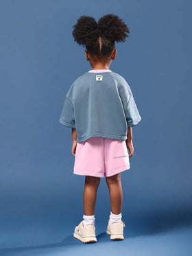 SUMWON ملابس صيفية قطعتين للبنات، طقم كاجوال مكون من ملابس علوية قصيرة الأكمام وشورت بخصر مطاطي، ملابس للأطفال للعب والارتداء اليومي