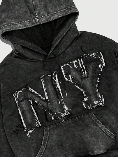 ROMWE MEN Grunge Punk هودي جيب مهترئ بطراز قديم للرجال، موضة الشارع