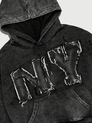 ROMWE MEN Grunge Punk هودي جيب مهترئ بطراز قديم للرجال، موضة الشارع