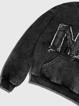 ROMWE MEN Grunge Punk هودي جيب مهترئ بطراز قديم للرجال، موضة الشارع