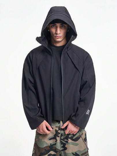 MT99 جاكيت رياح عملية بنمط الشارع العالي باللون الأسود، جاكيت هوديي يونيسكس للشارع