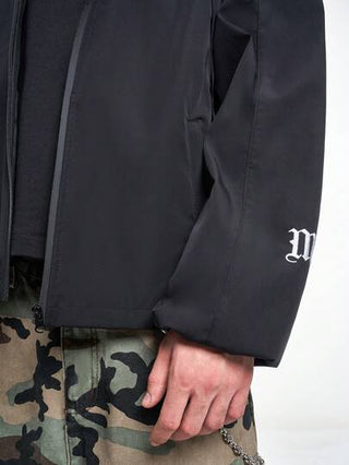 MT99 جاكيت رياح عملية بنمط الشارع العالي باللون الأسود، جاكيت هوديي يونيسكس للشارع