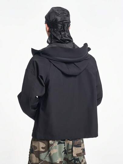 MT99 جاكيت رياح عملية بنمط الشارع العالي باللون الأسود، جاكيت هوديي يونيسكس للشارع