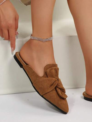 أحذية مولي ذات أصبع مدبب بزخرفة فيونكة، أحذية نسائية مريحة، متعددة الاستخدامات، أنيقة وكاجوال للارتداء في الربيع والخريف