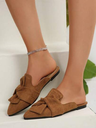 أحذية مولي ذات أصبع مدبب بزخرفة فيونكة، أحذية نسائية مريحة، متعددة الاستخدامات، أنيقة وكاجوال للارتداء في الربيع والخريف