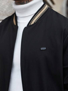 Manfinity CasualCool معطف رجالي خارجي للخريف والشتاء، معطف رجالي جديد للخريف، معطف للخريف والشتاء، معطف رجالي دافئ للخريف والشتاء. معطف رجالي كاجوال بأكمام طويلة بألوان متباينة، جاكيت بومبر رجالية سوداء، جاكيت بومبر رجالية مزودة بسحاب، جاكيت رجالية كاجوال