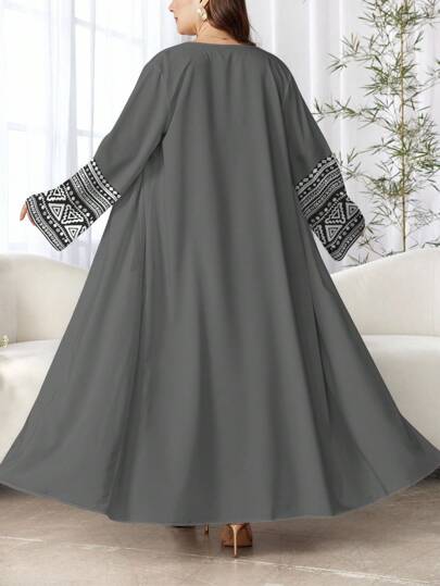 SHEIN Najma عباءة أنيقة للنساء بطبعات هندسية وزهرية طويلة الأكمام، كاجوال، للربيع والخريف