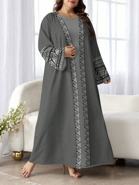 SHEIN Najma عباءة أنيقة للنساء بطبعات هندسية وزهرية طويلة الأكمام، كاجوال، للربيع والخريف