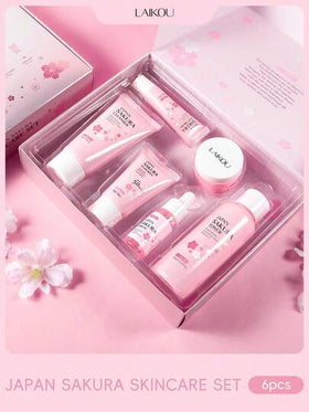 1 مجموعة LAIKOU JAPAN SAKURA تحتوي على 6 قطع للعناية بالبشرة، مضادة للشيخوخة (كريم واق من الأشعة فوق البنفسجية 30جم بواقي 50 وغسول 50جم ومحلول تنظيف 100مل وسيروم 17مل وكريم للعين 15جم وكريم للوجه 25جم) هدايا مجموعات العناية الفائقة بالبشرة هدايا للفتيات ل