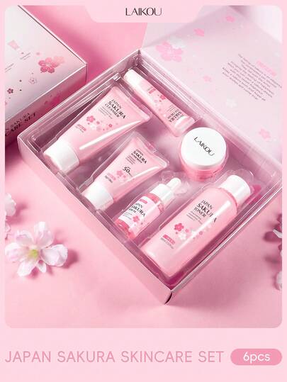 1 مجموعة LAIKOU JAPAN SAKURA تحتوي على 6 قطع للعناية بالبشرة، مضادة للشيخوخة (كريم واق من الأشعة فوق البنفسجية 30جم بواقي 50 وغسول 50جم ومحلول تنظيف 100مل وسيروم 17مل وكريم للعين 15جم وكريم للوجه 25جم) هدايا مجموعات العناية الفائقة بالبشرة هدايا للفتيات ل