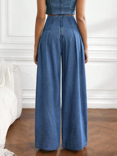 SHEIN Tall سراويل جينز نسائية ذات خصر عالي وقصة واسعة وفضفاضة وكاجوال متعددة الاستخدامات