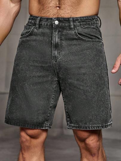 Manfinity Homme شورت جينز رمادي فاتح بقصة واسعة للرجال