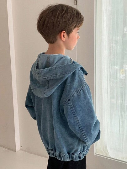 DAZY معطف جينز كاجوال فضفاض مع كابوشون للأولاد المراهقين، ملابس خارجية عصرية وأنيقة للخريف