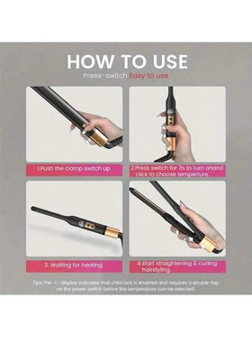 مكواة تقويم الشعر صغيرة الحجم، شاشة عرض درجة الحرارة LCD، جهد كهربائي مزدوج 110-240 فولت، مناسبة لجميع أنواع الشعر، مكواة شعر محمولة، مثالية للسفر، تصميم أنيق باللونين الأسود والذهبي